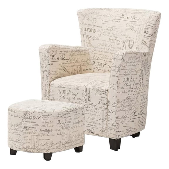 Bowery Hill Contemporary Fabric Accent Chair and Ottoman Set in Off White