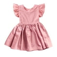 thumbnail image 2 of WIBACKER Toddler Baby Girl Dress Summer Cotton Linen Ruffle Halter Sleeveless Kids Casual Beach Party Dresses 2-5 Years, 2 of 8