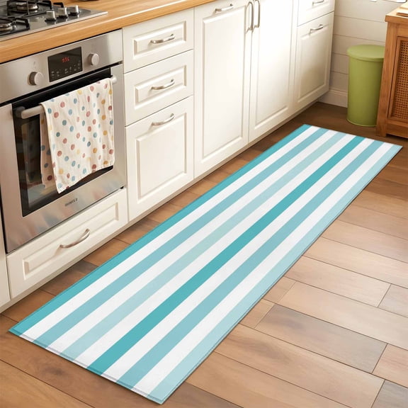 2'x6' Rug Runners for Hallways Kitchen, Aqua Ombre Grey Striped Non Slip Entryway Beside Floor Carpet Runner, Farmhouse Stripe Modern Washable Laundry Room Bedroom Throw Rugs Mat for Family Pet