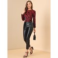 thumbnail image 2 of Blusa de manga abullonada larga de terciopelo con estampado de puntos para mujer rojo L, 2 of 6