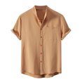 thumbnail image 2 of Lenago Mens Dress Shirts Solid Short Sleeve Beach Shirt Patchwork Summer Casual Button Stand Collar, 2 of 4