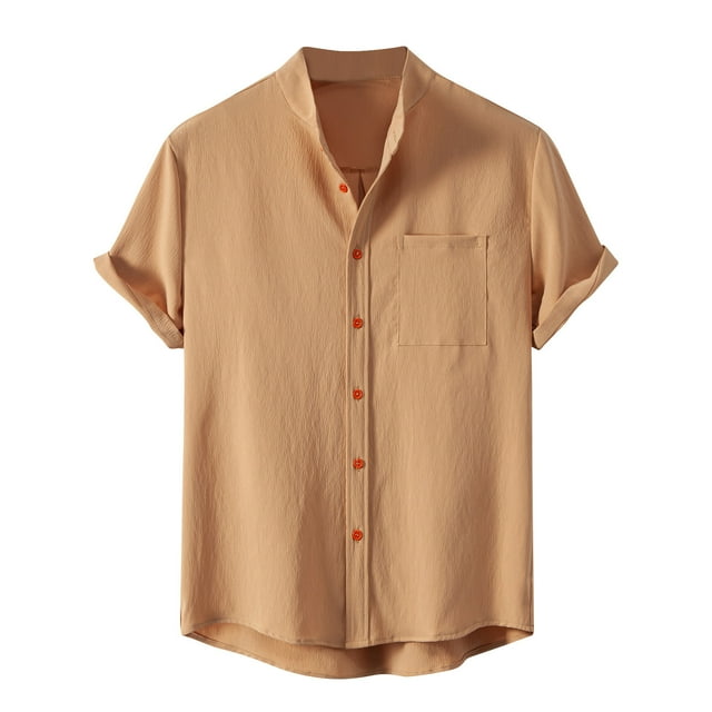 Yuzhih Summer Short Sleeve Shirts for Men Lightweight Button down Beach Tees Solid Color Shirts with Pocket