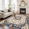 thumbnail image 3 of Vintage Flowers Pattern Washable Area Rug 5 x 8 ft Retro Blue Classical Bohemian Style , Soft Non Slip Rugs Stain Repellent Indoor Felt Carpet for Living Dining Room Bedroom Home Office, 3 of 9