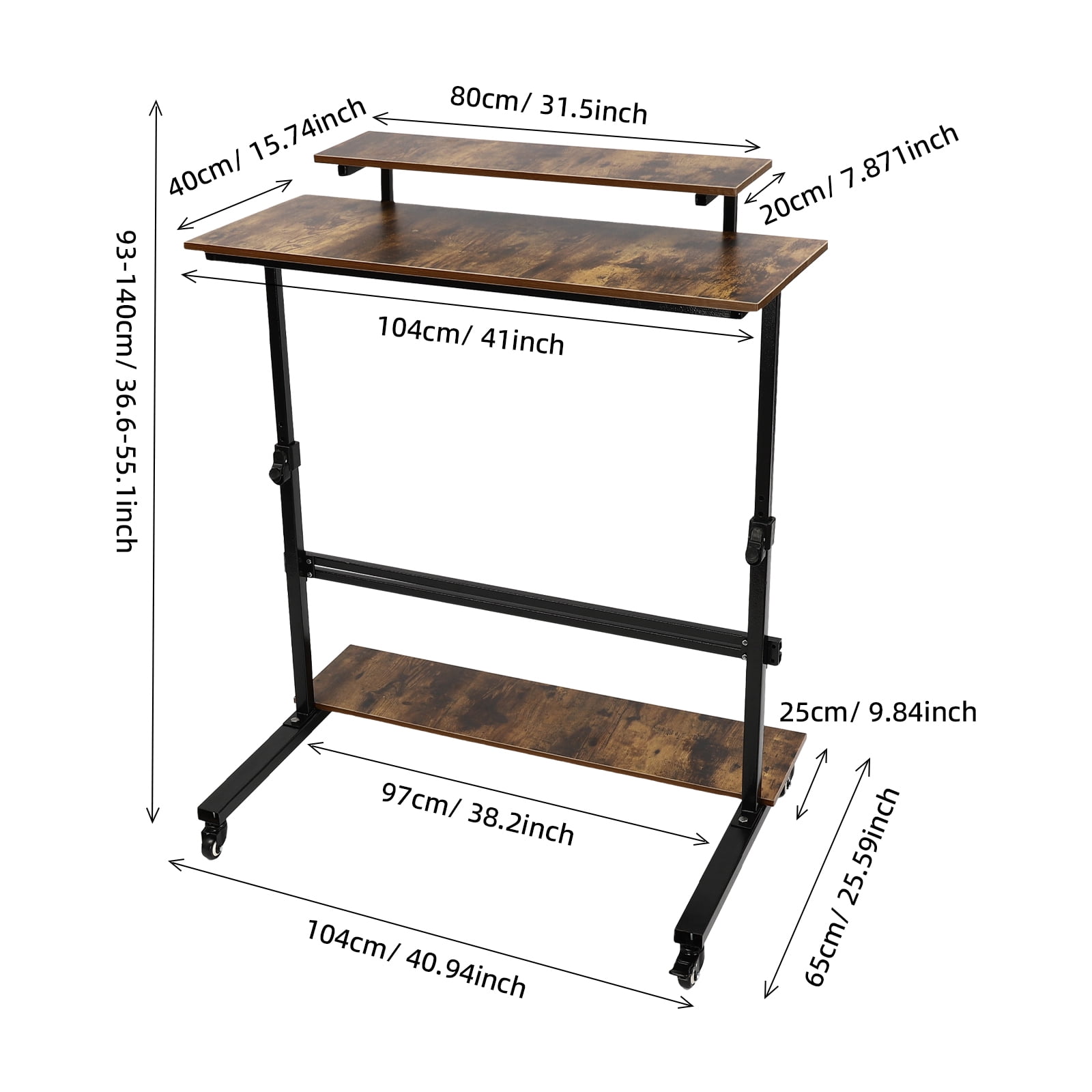 Mobile Height Adjustable Standing Desk, Rolling Stand Up Computer Workstation, Adjustable Standing Desk