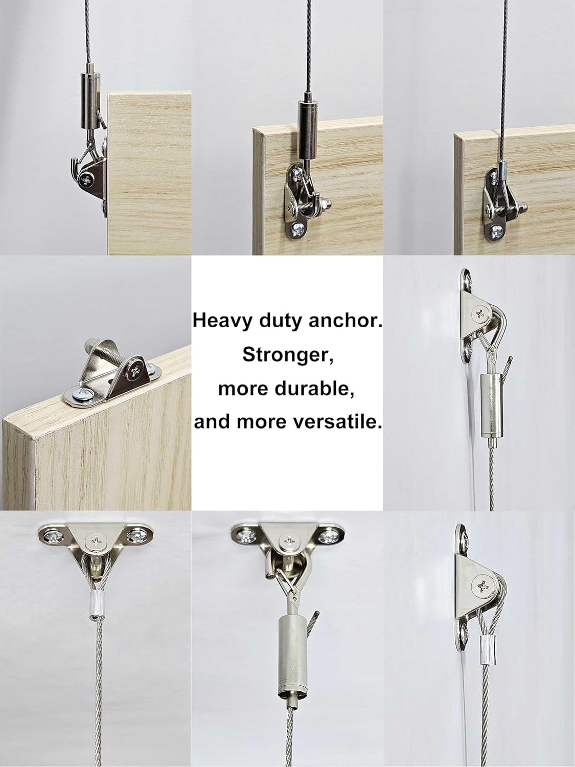 JJEAN-6 Sets Adjustable Hanging Wire Kit, Stainless Steel Multipurpose Suspension Wire Cable with Hook, Heavy Duty Anchor for Furniture, Light, Lamp, Picture, Mirror Secure to Wall or Ceiling, 40in