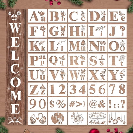 Mocoosy 40Pcs Large Letter Stencils for Painting on Wood - 6 inch Alphabet Stencils and Number Stencils, Reusable Plastic Painting Stencil Set for Christmas Door Porch Wall Art Home Decor DIY Projects