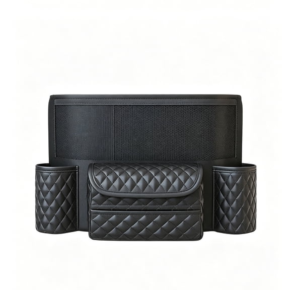 Car Seat Organizer Between Front Seats, 14.96 X 10.62In Leather Backseat Storage Bag, Multifunctional Auto Organizer with Cup Holders and Mesh Pocket