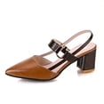 thumbnail image 6 of Rokment Women's Chunky Block High Heels Slingback Dressy Sandals for Ladies 2026 Trendy Color Block Leather Pointed Toe Formal Pumps Business Office Dress Heeled Sandals Brown Size 7, 6 of 7