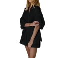 thumbnail image 3 of 2 Piece Outfits Button Down Shirt Top and Shorts Casual Lounge Sets Black L, 3 of 6