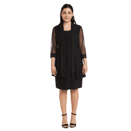 R&M Richards Knee-length Sleeveless Shift Dress with Matching Jacket and Metallic Detailing - Petite