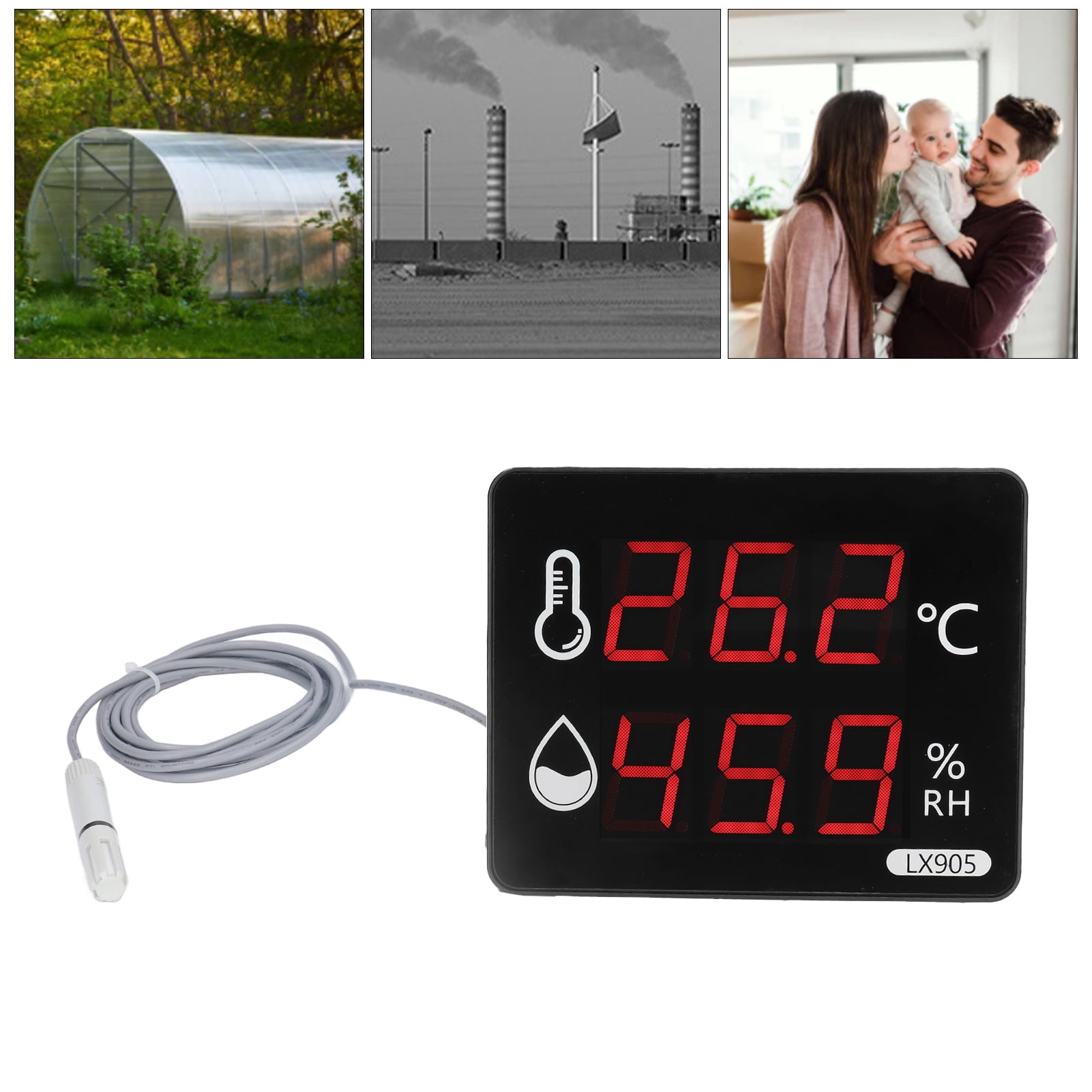 Temperature Humidity Sensor Gauge LED Digital Monitor Indicator Meter LX905‑C