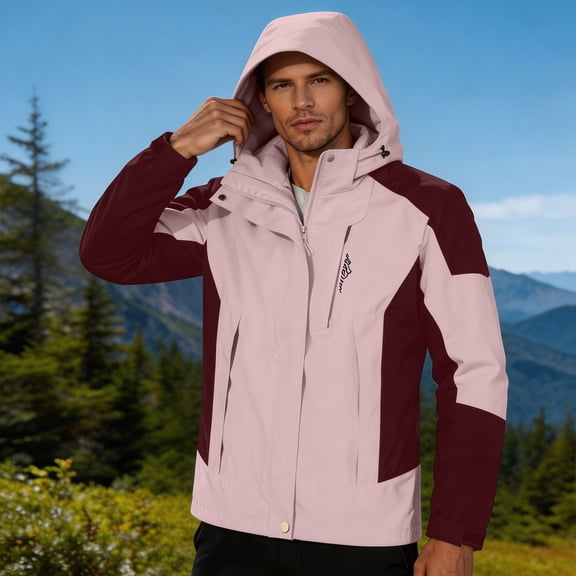 Ceisia Unisex Windproof Waterproof Hooded Rain Jacket Outdoor Hiking Camping Cycling Windbreaker Outerwear Pink XL Gift