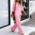 thumbnail image 5 of Women Lounge Sets 2 Piece Cotton Linen Outfits Summer Casual Long Sleeve V Neck Pullover Top Wide Leg Pants Matching Sets Trendy Clothes Going Out Suits for Womens Pink XL, 5 of 8