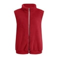 thumbnail image 3 of Hontri Plus Size Coat, Women's Solid Color Fashion Casual Sleeveless Pocket Zipper Coat Red S, 3 of 8
