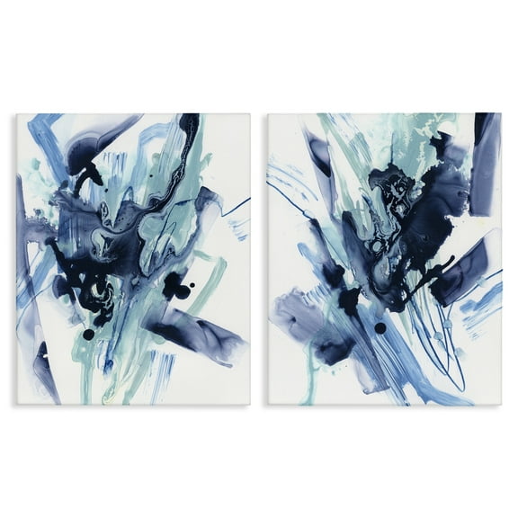 Stupell Industries Abstract Blue Splash Abstract Painting Wrapped Canvas Art Print Wall Art, 16 x 20, Set of 2