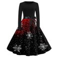 thumbnail image 2 of Christmas Dresses for Women Women's Christmas Printed Round Neck Big Hem Skirt Pleated Skirt Long Sleeved Dress with Snowflake and Gift Box Print for Holiday Party,Black,3XL, 2 of 5