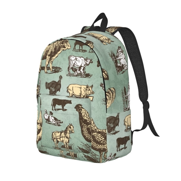 Easygdp Vintage Farm Animals Mochila de Lona Resistente para Laptop, Compatible con Laptops de 15 a 17 pulgadas, Ideal para Escuela, Trabajo y Viajes-Medium