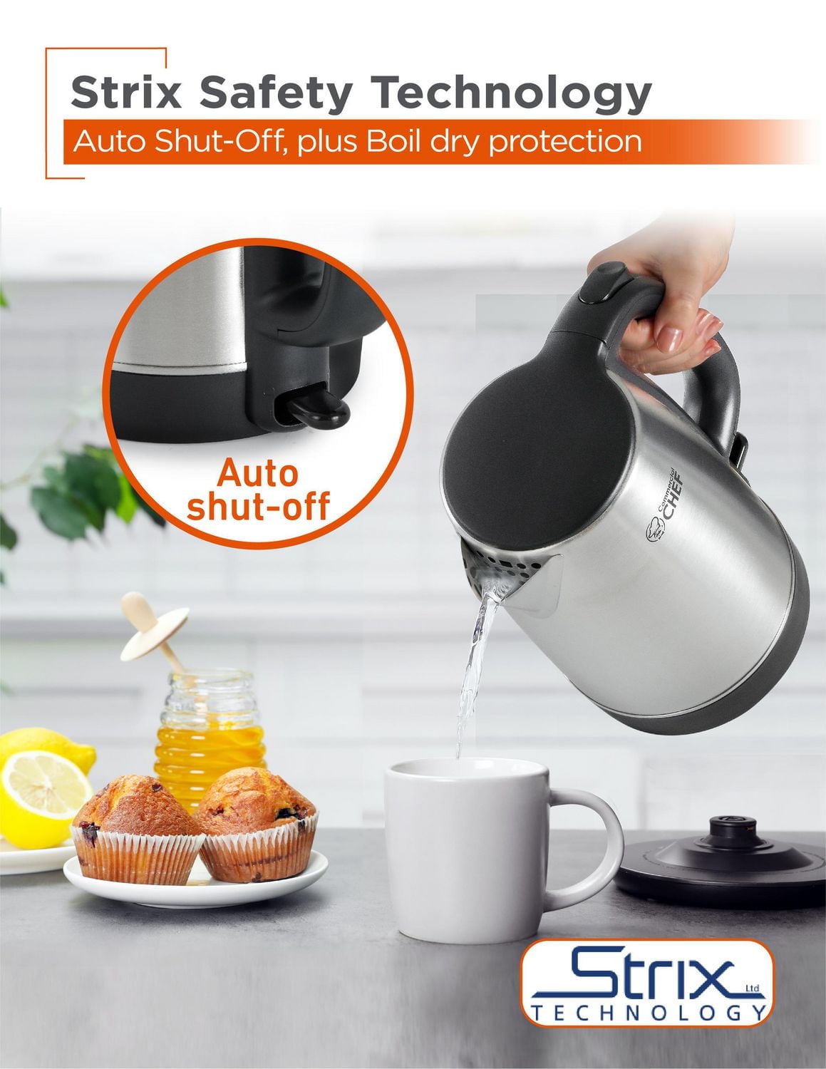 COMMERCIAL CHEF 1.7L Cordless Stainless Steel Kettle