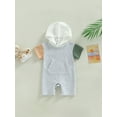 thumbnail image 2 of Cenuakty Infant Baby Summer Hood Romper, Contrast Color Short Sleeve Jumpsuit with Kangaroo Pocket for Boys Girls, 2 of 8
