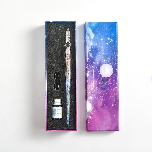 Glass Ink Pen Set, Glass Dip Pen with Ink and Pen Holder Art Crystal Glass Pens for Signatures, Crystal Vintage Glass Dip Pen for Art, Writing