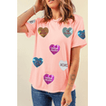 thumbnail image 4 of Festive Pink Graphic Tee with Sequin Heart Patches - Casual Style - [ZhiHiMeRi] | (US24-26)3XL, 4 of 6