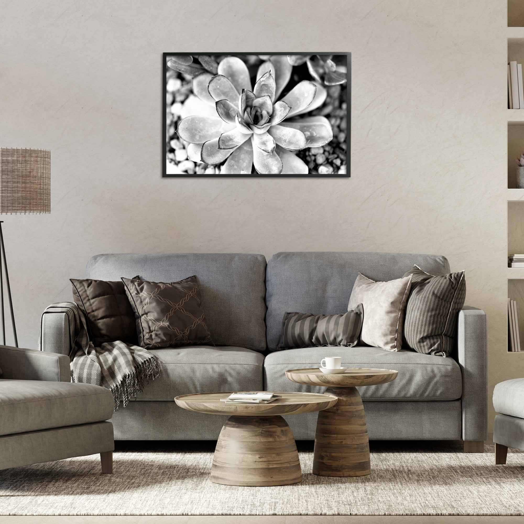 Stupell Industries Monochrome Succulent Leaves Botanical & Floral Photography Black Framed Art Print Wall Art, 30 x 20