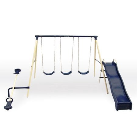 UPC 047672435440 product image for Flexible Flyer Triple Fun Swing Set w/ Slide, 3 Swings, & Teeter-Totter 43544T | upcitemdb.com