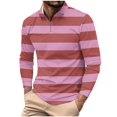 thumbnail image 3 of DDAPJ pyju Men's Striped Polo Shirt Fashion Casual Polos Long Sleeve Mesh Golf Shirts Slim Fit Stretch Collared T-shirt Pink XXL, 3 of 6