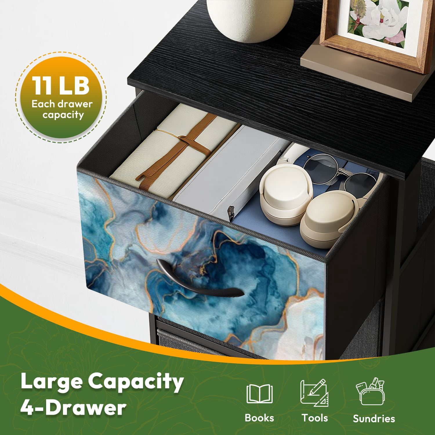 4 Drawer Vertical Storage Dresser Marble Alcohol Ink Marble watercolor seamless banners posters with Wood Top Fabric Pull Drawers