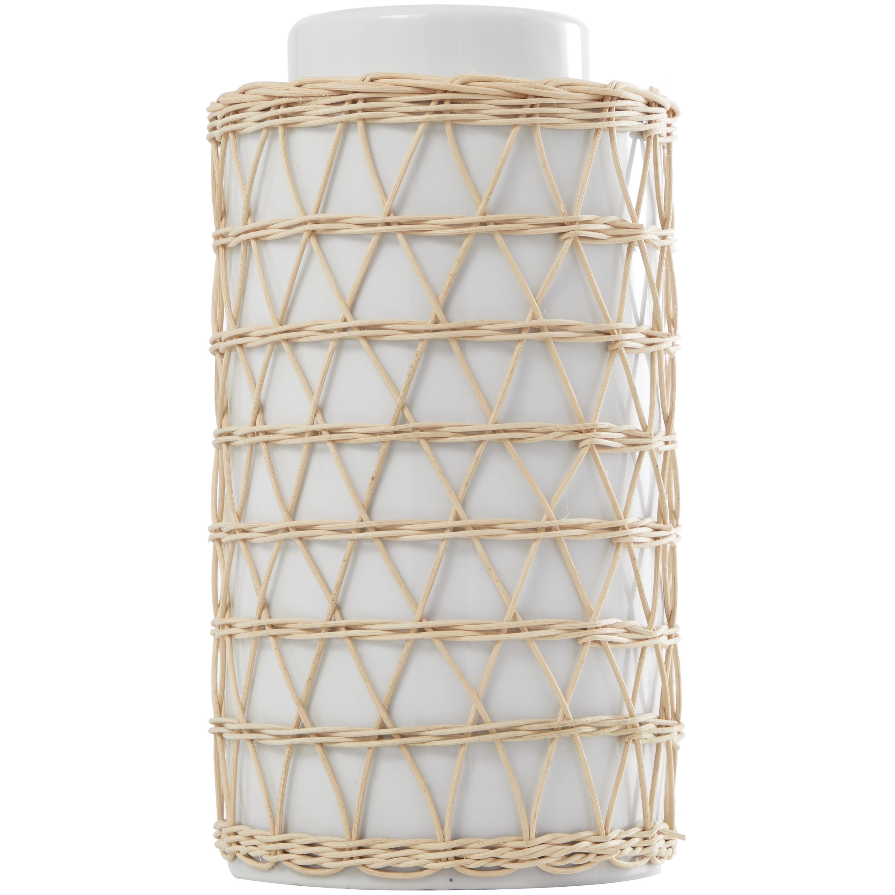 DecMode 15" Handmade White Ceramic Vase with Woven Rattan Exterior