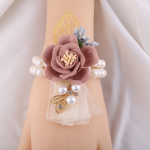 GAXIRE Pearls Wrist Corsage Wedding Flower Bracelet for Bridal Banquet