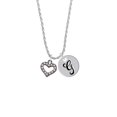 thumbnail image 2 of Delight Jewelry Black Nickeltone AB Crystal Open Heart Silvertone Script Initial Disc - G - Charm Necklace, 20"+3", 2 of 4