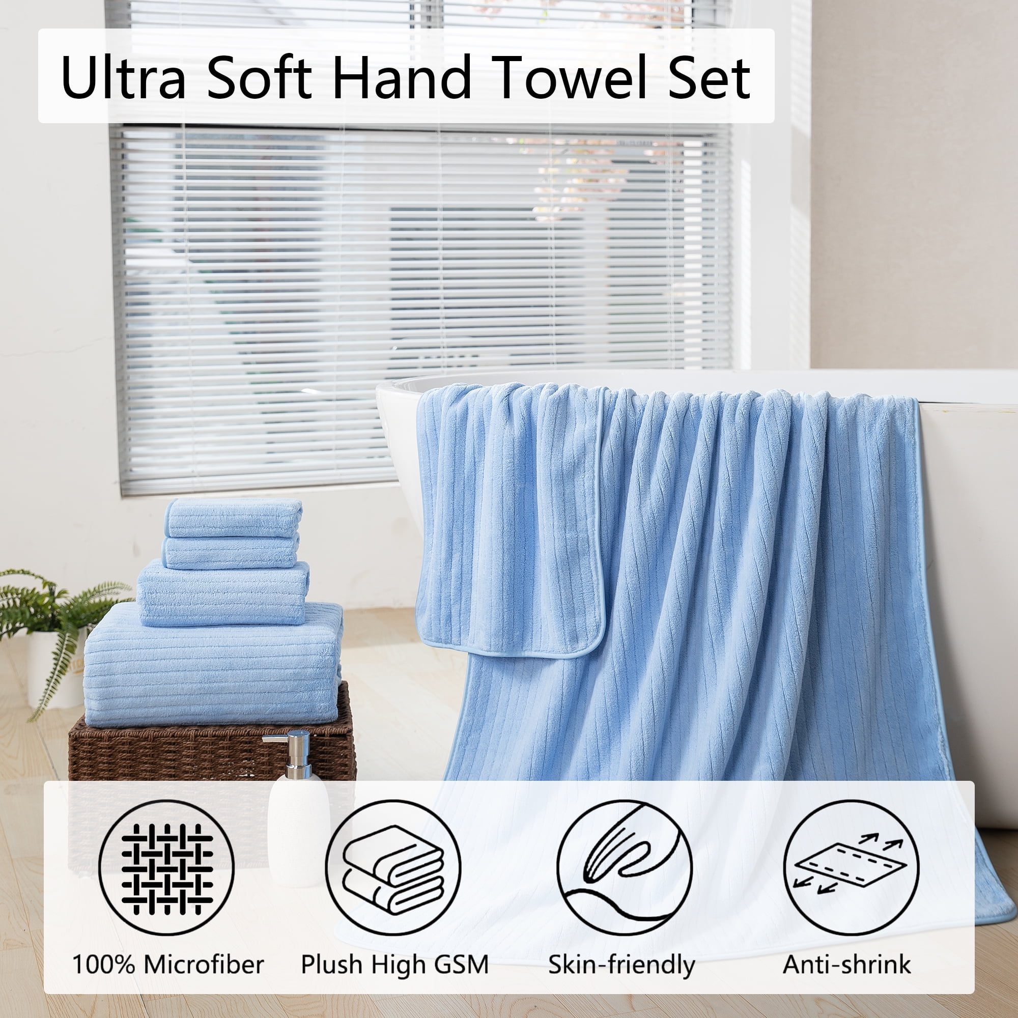 Jessy Home 2 Pack Blue Stripe Hand Towels Set