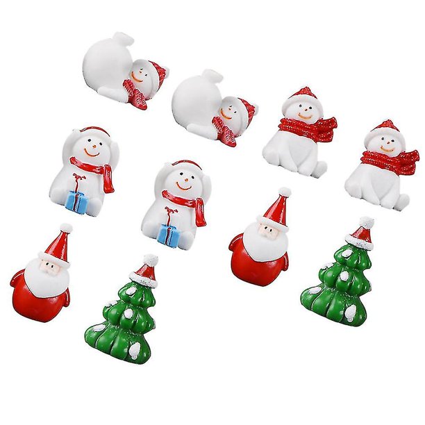 10 Uds. Adornos navideños en miniatura Santa Claus y muñeco de nieve artesanías de muñecas de resina
