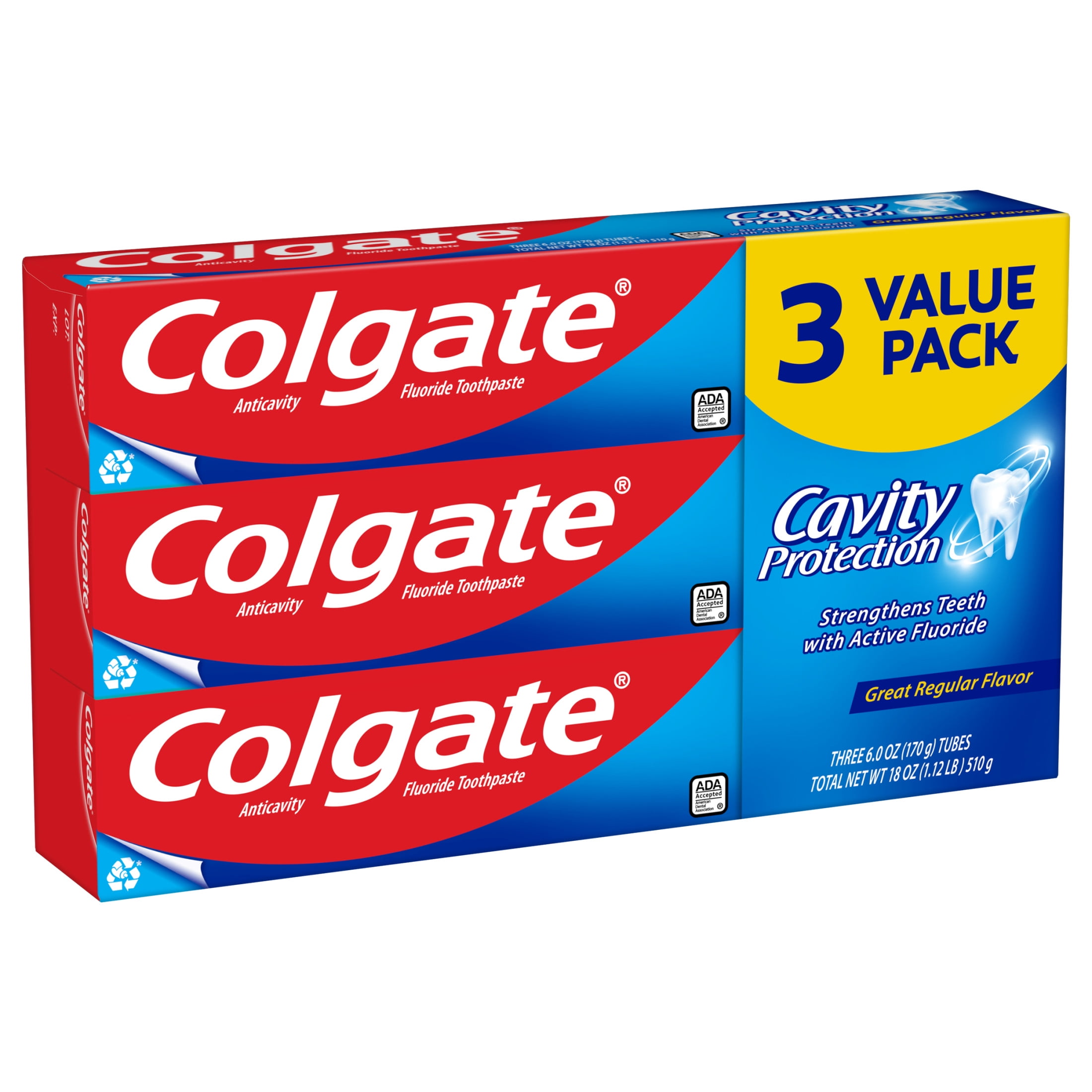 Colgate Cavity Protection Toothpaste with Fluoride, Great Regular Flavor, 6 Oz, 3 Ct (2 Pack)