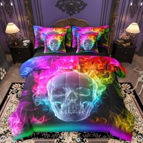 Homewish Spooky Gothic Skull 7-Piece Queen Bedding Set,Halloween Skeleton,Microfiber Reversible