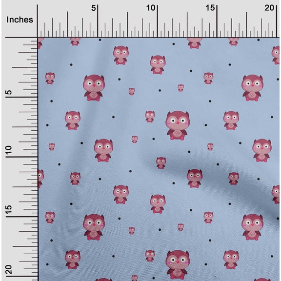 oneOone Georgette Viscose Fabric Dot & Cartoon Owl Bird Printed Fabric 1 Yard 42 Inch Wide