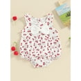 thumbnail image 2 of Infant Baby Girls Summer Rompers Cherry/Carrot Print Bowknot Round Neck Sleeveless Bodysuits, 2 of 8