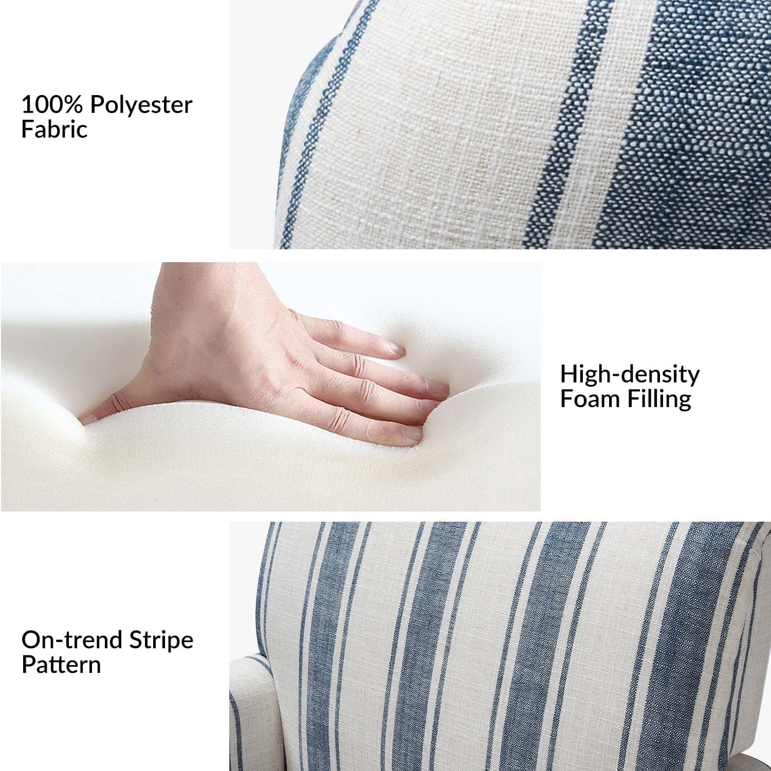 Stripe Armchair Upholstered Wooden Legs Accent Chair for Living Room Bedroom Adults Navy Stripe