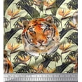 thumbnail image 1 of Soimoi Velvet Fabric Tropical Leaves & Tiger Face Jungle Print Sewing Fabric Yard 58 Inch Wide, 1 of 1