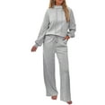 thumbnail image 2 of Lounge Sets for Women Sweatsuits 2 Piece Outfits Fall Drawstring Sweatshirt Wide Leg Sweatpants Tracksuit Light Gray XL, 2 of 9