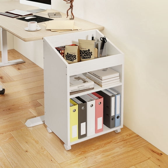 Permory 3-Tier Mobile Files Cabinet, Under Desk White Storage Organizer with Wheels for Home Office
