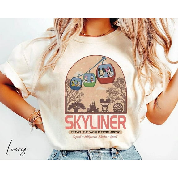 Retro Disney Skyliner Shirt, Mickey and Friends Skyliner Travel The World From Above, Epcot Disney Shirt, Disney Ride Shirt