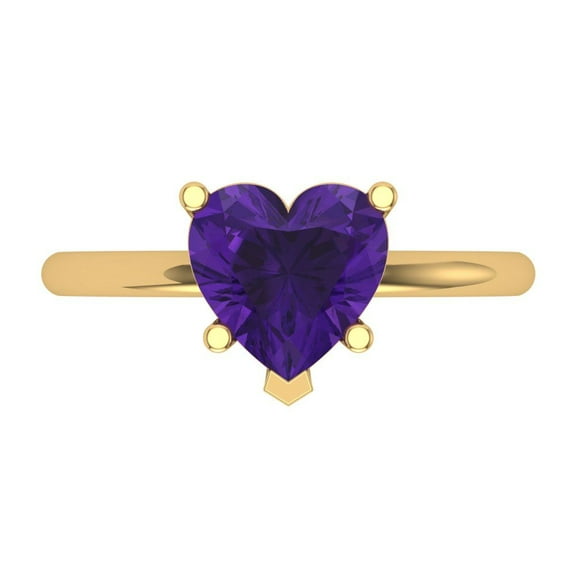 Solitaire Engagement Ring for Women - 2ct Natural Amethyst in 18K Yellow Gold Promise Ring