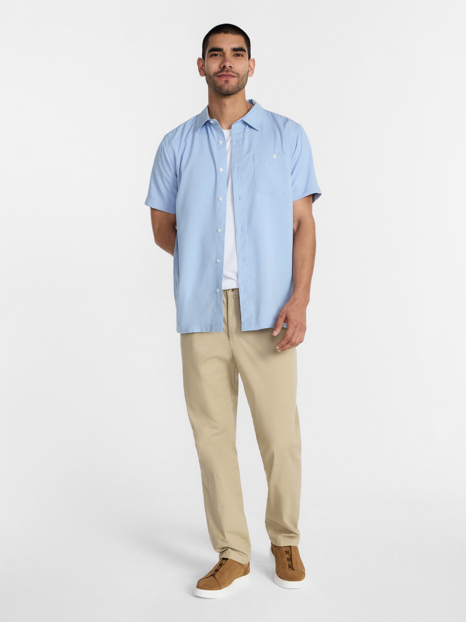 George Men's & Big Men's Regular Fit Microfiber Button-Up Shirt with Short Sleeves, Sizes XS-5XL