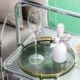 thumbnail image 5 of Luxury Round Serving Tray with Gold Handles Rim Border,11.6Inch Striple Plastic Serving Platters,Cosmetics Organizer for Fruit,Dessert Plate-Green, 5 of 8