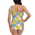 thumbnail image 5 of Zufioo Colorful Duck Print One-shoulder Ruffled One-piece Swimsuit, High Elastic Integrated Removable Chest Pad Swimsuit Suitable for Beach, Pool and Vacation-X-Large, 5 of 6