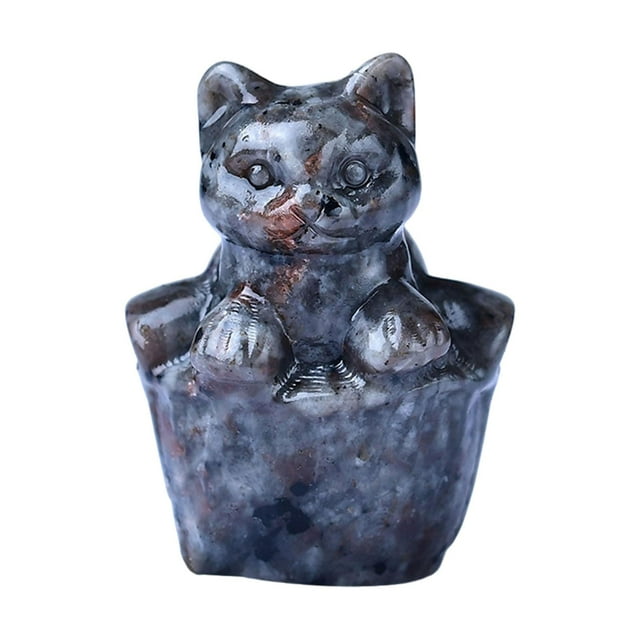Estatua de gato de cristal de imitación, mini adorno de gatito, miniatura ligera para mesa Gris