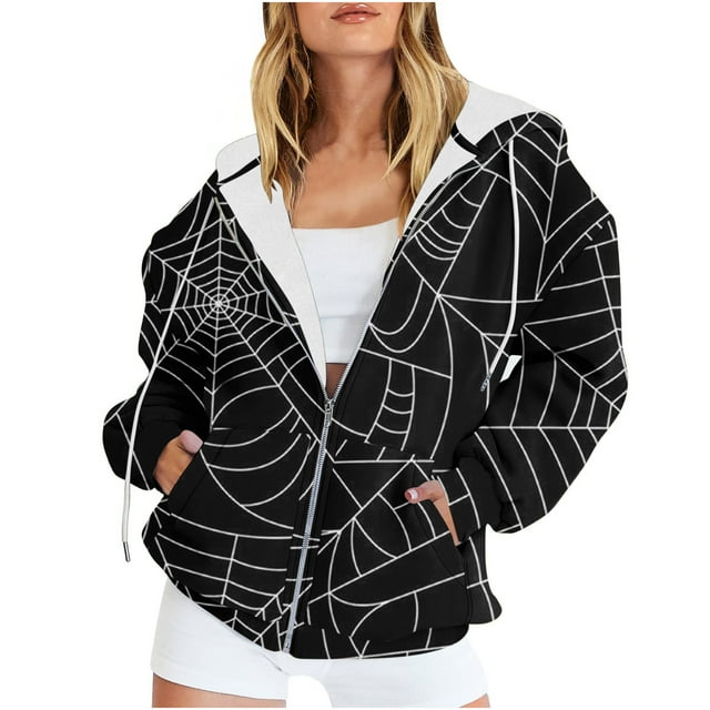 Chandails à Capuche Zippés pour Femmes Rabais de 50 % en Liquidation Blouse Imprimée Mode Hauts à Manches Longues Chandail Poches à Capuche