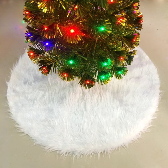 Falda blanca de árbol de Navidad, tapete de piel sintética de copo de nieve, adornos de decoración para el suelo, cubierta de alfombra Base para fiesta en casa